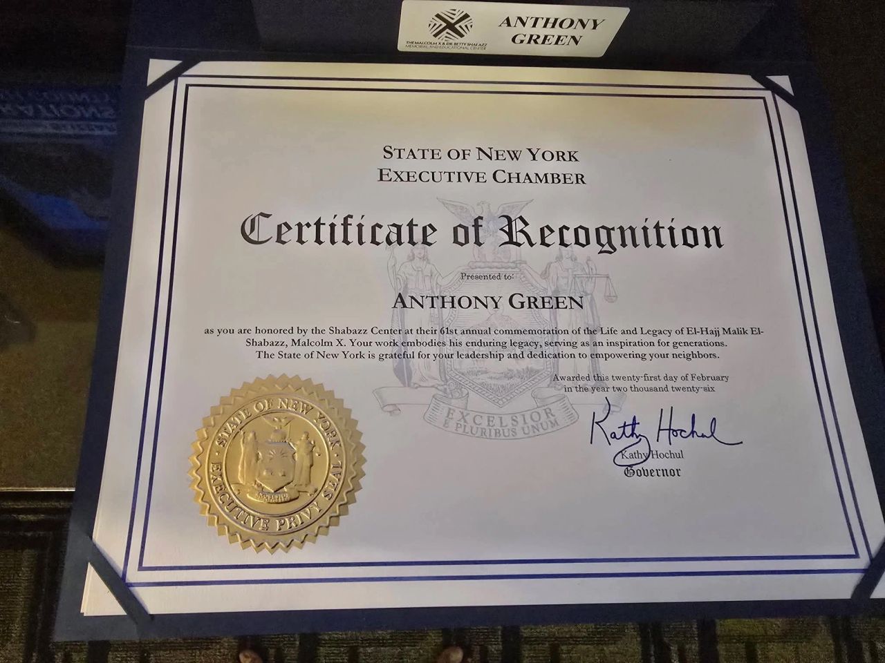 Certificate — Governor Kathy Hochul